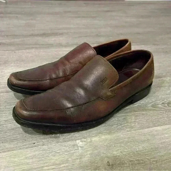 Hugo Boss Brown Leather Square Toe Dress Shoes Oxford Loafers Men's Size 9